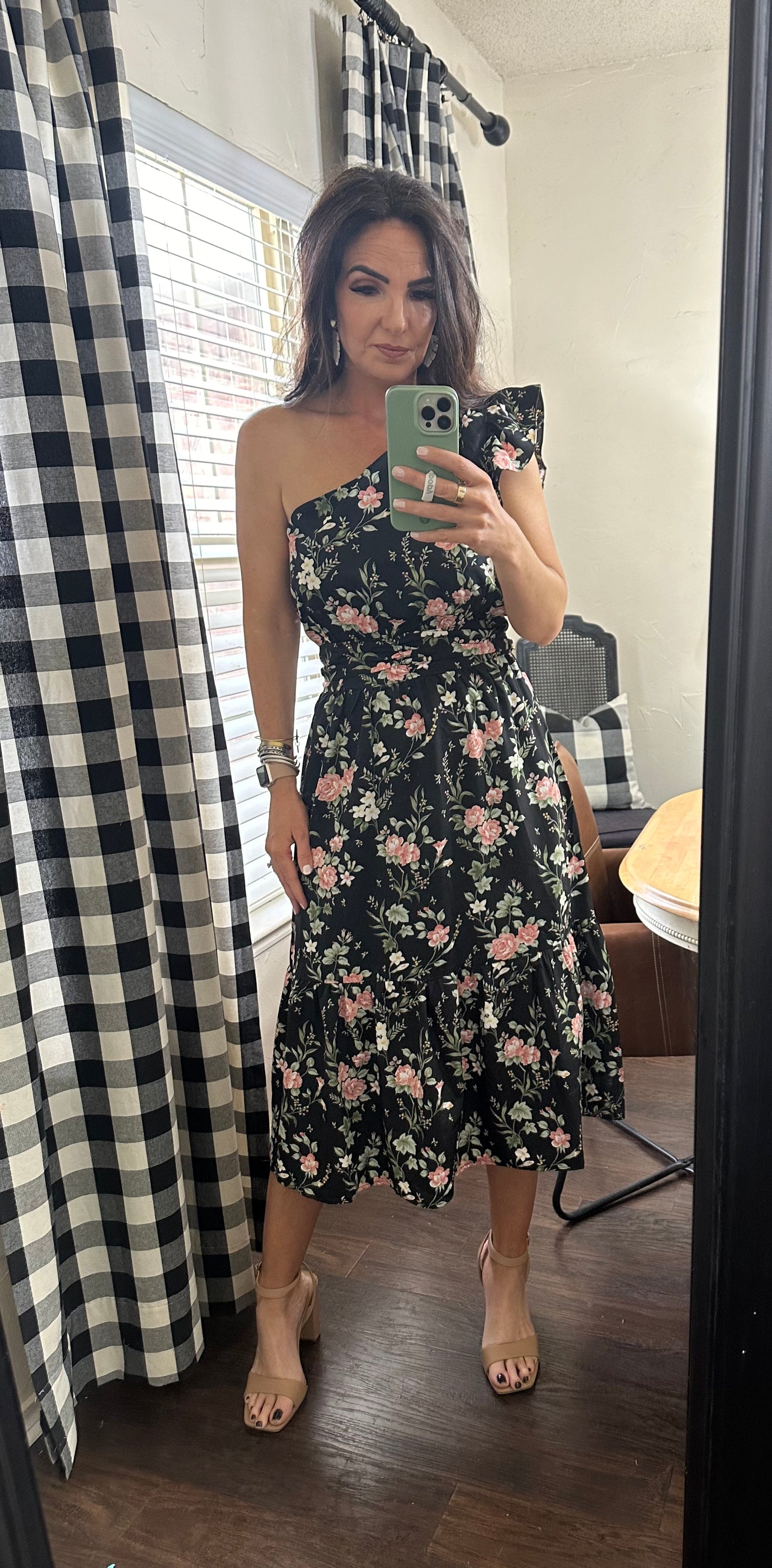 Floral One Shoulder Midi