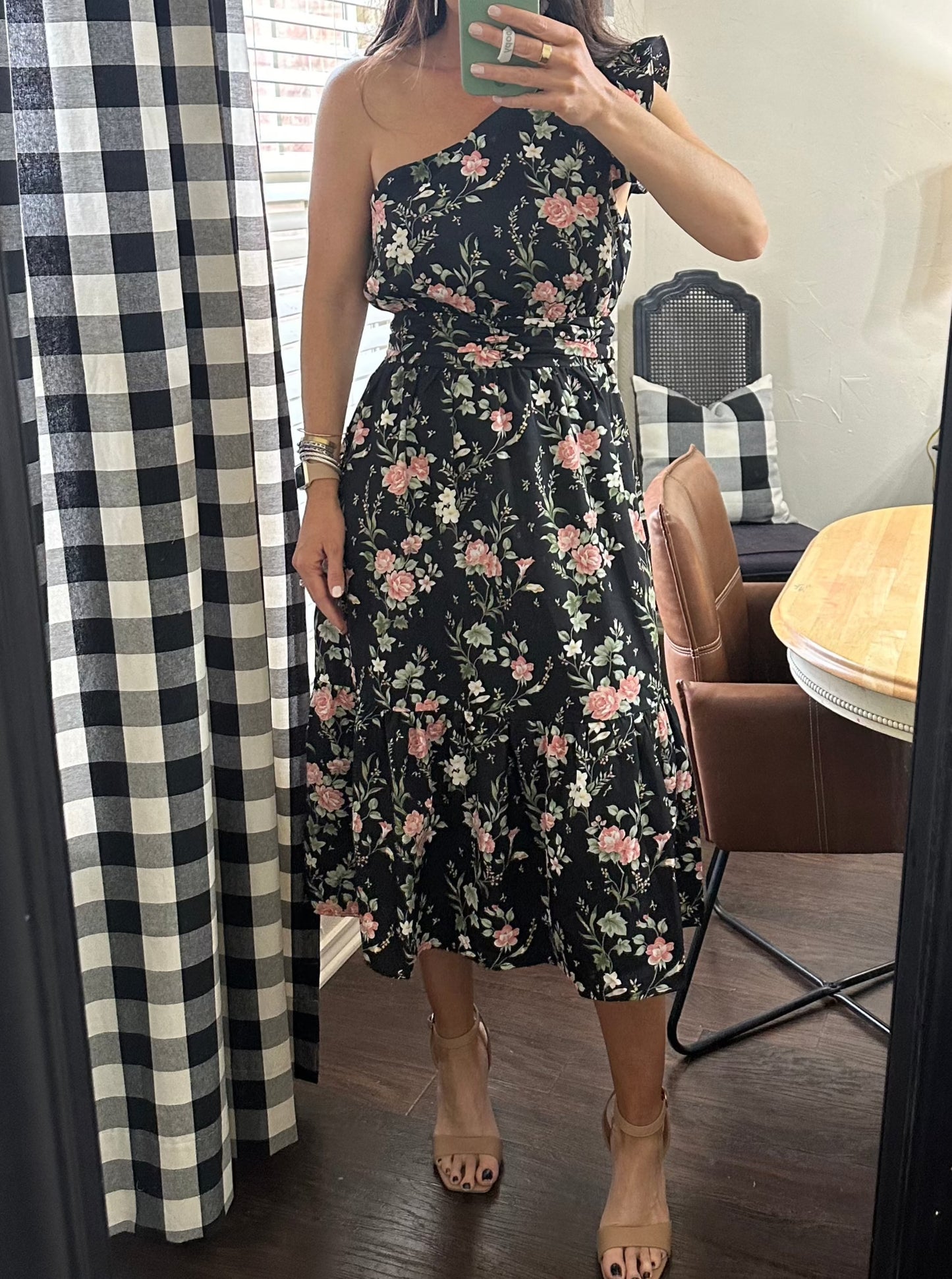 Floral One Shoulder Midi