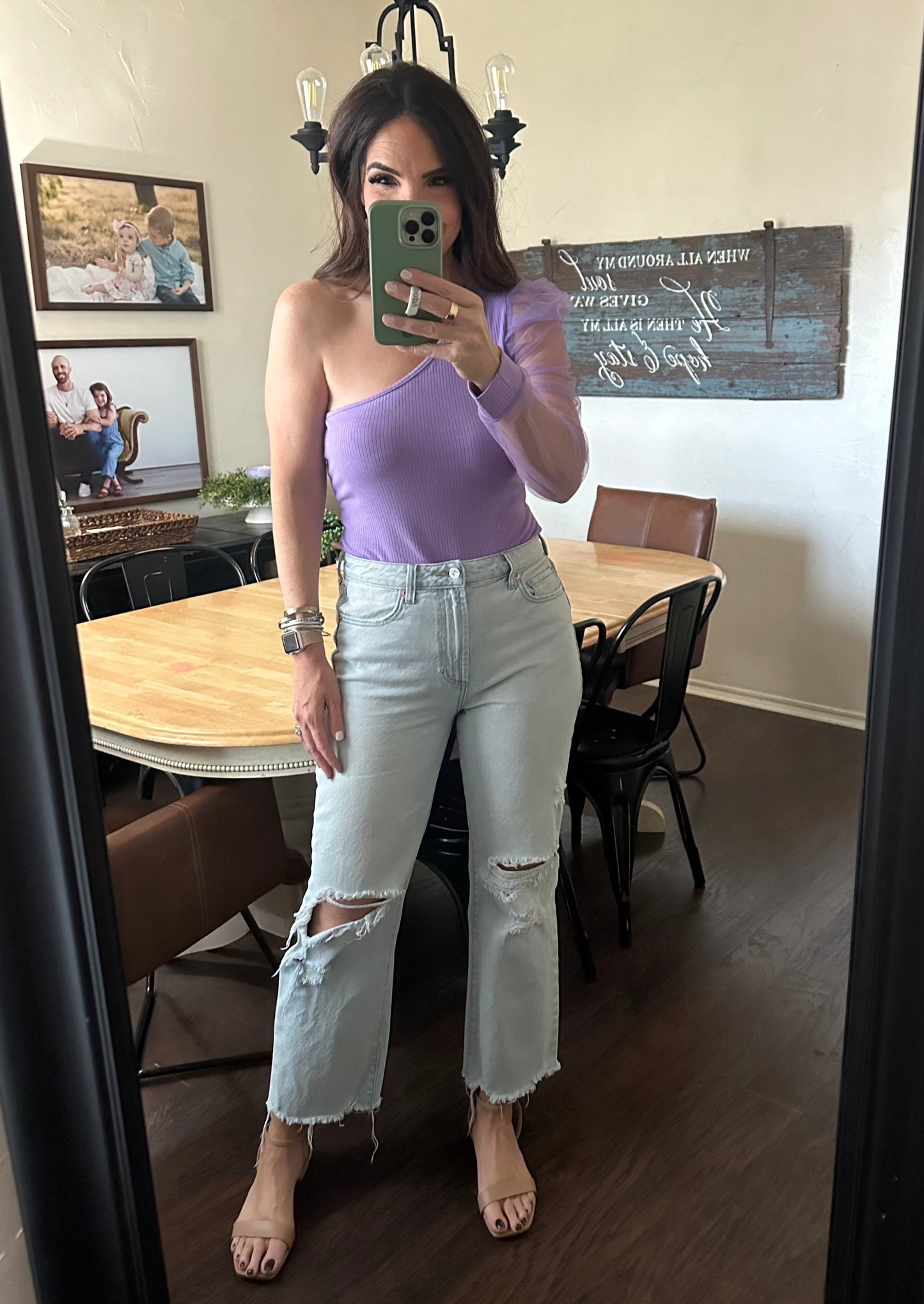 Violet One Shoulder Mesh Sleeve Bodysuit